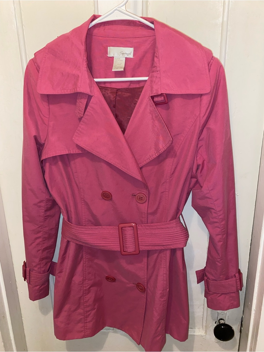 Vintage Spiegel Rose Pink Double-Breasted Trench Coat with Belt Size 10